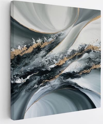 Saammp Canvas Schilderij - Grijs - goud - Abstract - 20x20 - Foto op canvas - Wanddecoratie - Muurdecoratie Woonkamer - Slaapkamer decoratie - Canvas Print