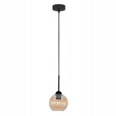 Zwarte hanglamp met amberkleurige kap, verstelbaar, E27