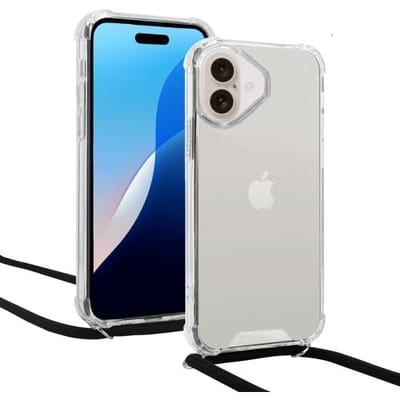ShieldCase telefoonhoesje met koord geschikt voor Apple iPhone 16 hoesje - Back cover met verstelbaar telefoonkoord - transparant hoesje met verstevigde randen - telefoonhoesje met telefoonkoord (transparant)