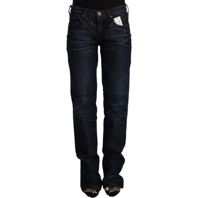Ermanno Scervino Donkerblauwe Middelhoog Taille Katoenen Denim Rechstreekse Jeans