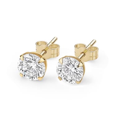 14kt - Geelgouden Oorstuds met VVS Moissanite Steen 5 mm - 0.8 mm Staaf Dikte - 14 Karaat Gouden Oorbellen voor Dames - Solitaire Oorstekers - Echt Goud (585) - Inclusief Echtheidscertificaat