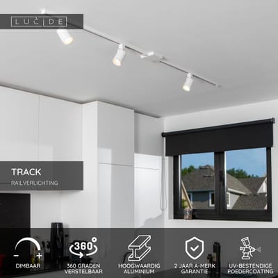 Lucide TRACK NIGEL Railspot - 1-fase Railsysteem / Railverlichting - 1xGU10 - Wit (Uitbreiding)