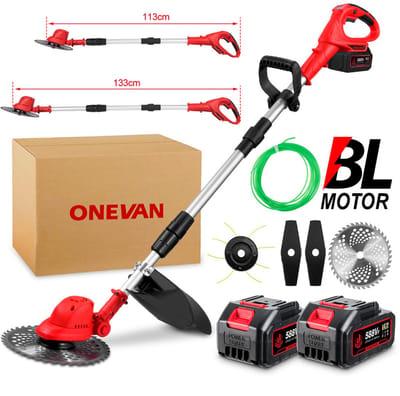 ONEVAN Accu Grastrimmer - 3-in-1 Kantenmaaier - 25 cm Snijbreedte - Bosmaaier - Brushless Grasmaaier - Incl. 2 Accu ‘s & Snellader - voor tuin, binnenplaats