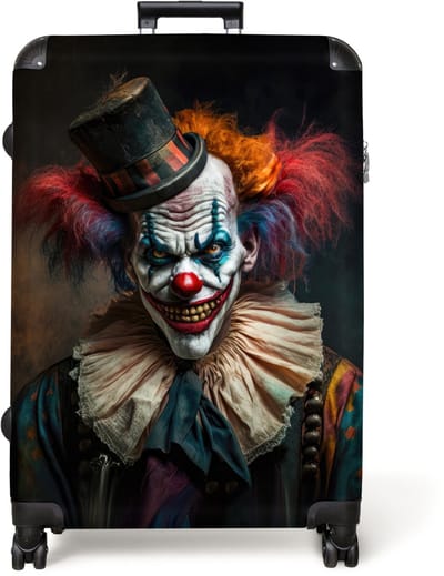 NoBoringSuitcases.com® - Koffer groot - Reiskoffer lichtgewicht - Clown - Hoed - Kraag - Portret - Killer clown - Rolkoffer met 4 wielen - Grote trolley XL - 98 liter bagage