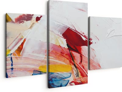 Artaza Canvas Schilderij Drieluik Abstracte Kunst van Verf Kleuren - 150x120 - Groot - Foto Op Canvas - Canvas Print