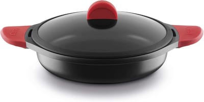 Koekenpan met Deksel 28 cm - Optimale Warmteverdeling en Veilig Silicone Handgrepen
