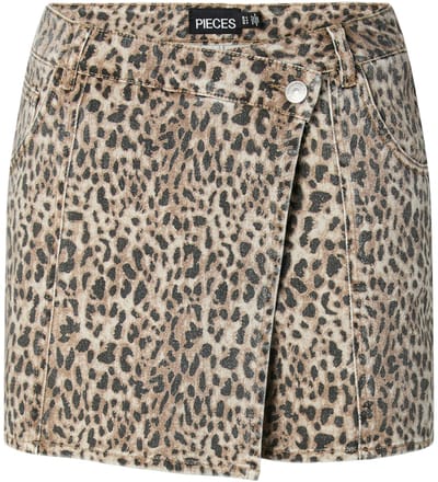 Pieces Broek Pcsalume Mw Denim Skort 17165310 Birch/leo Print Dames Maat - XS