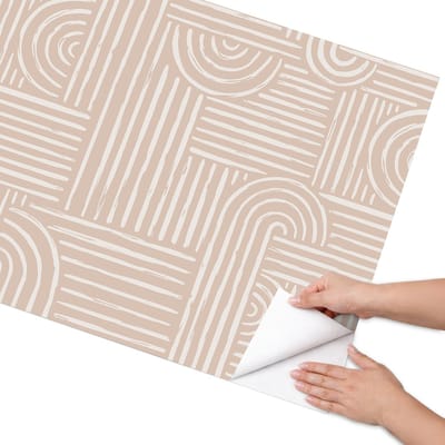 Coloray Meubel Wrap Folie - Beige Meubelfolie - 75x150 cm - Plakfolie Meubels Beige strepen - Decoratiefolie Zelfklevend - Minimalist Meubelfolie - Meubelfolie Zelfklevend - Badkamer decoratie - Geometrie