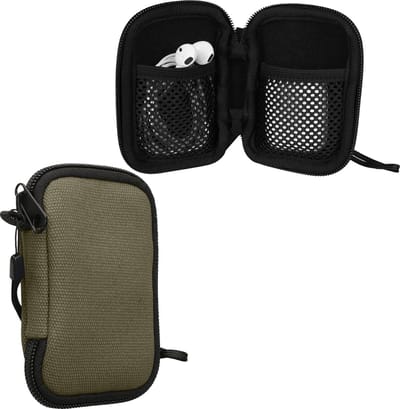 kwmobile hoesje voor oordopjes geschikt voor in-ear Headphones hoes - 6 x 9 cm - Oortjes beschermhoes van canvas - In-ear koptelefoon case - In olijfgroen