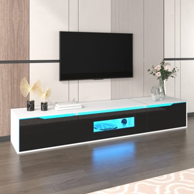TV kast - hoogglans TV-meubel, qua kleur afgestemd op zwart en wit, met kleurveranderende LED-verlichting