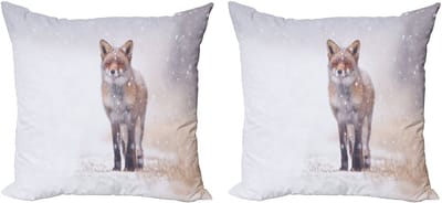 ABAKUHAUS Vos Decoratiekussen – Kussenhoes 2-pack – Bruin-Wit