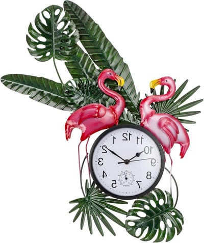 Buitenklok Flamingo - Wandklok Tuin - Decoratie Terras - Stil Niet Tikkend - 24 inch - Roze