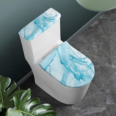 Toiletdekselhoezen Set - Decoratieve Hoezen - Badkamer Decoratie - Elastische Randen - Set van 2 - Marmer Print