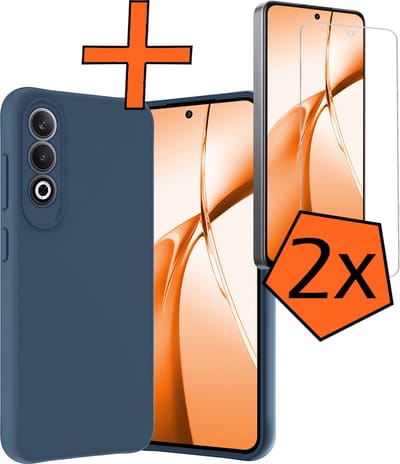 Hoes - Met 2x Screenprotector - Geschikt voor OnePlus Nord CE4 - Sterk & Shockproof - Back Cover - Siliconen Case - Telefoon Hoes - Donkerblauw