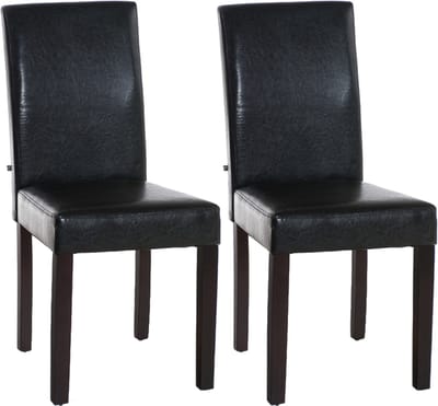 CLP Ina Set van 2 Eetkamerstoelen - Zonder armleuning - Hout - Kunstleer - zwart donkerbruin
