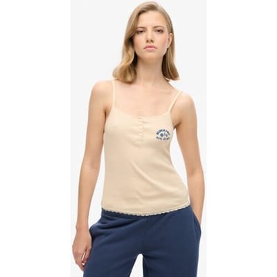 Superdry Athletic Essentials Button Down Cami Top Crème Grootte: 14-16