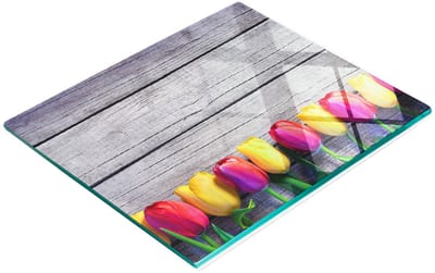 Glazen serveerplank voor in de keuken met afbeeldingen van tulpenhout, 60x52 cm