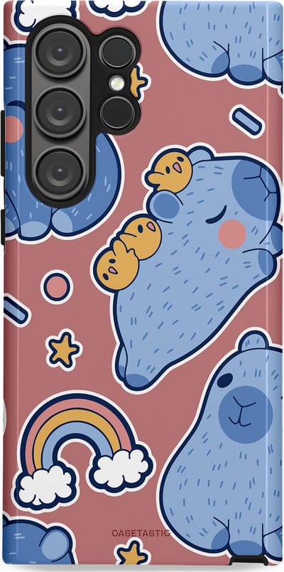 Casetastic Hoesje Geschikt voor Samsung S23 Ultra - Stijlvolle Beschermende Duo-layer Case - Capibara knuffelvriend