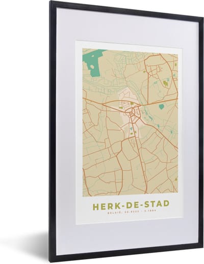 Fotolijst incl. Poster - Plattegrond - Stadskaart - Herk-de-Stad - België - Kaart - 40x60 cm - Posterlijst