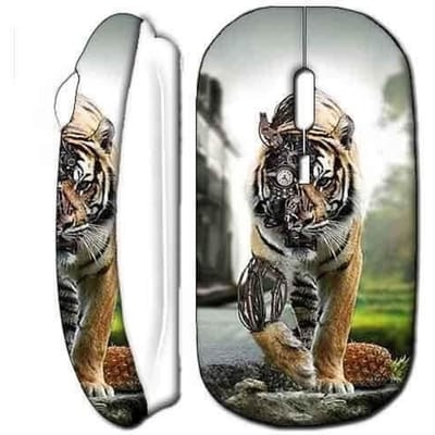Souris sans fil - MANIACASE - Robot Tigre Blanc - WiFi - USB - Compatible Mac et PC