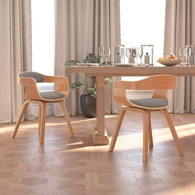 vidaXL Eetkamerstoel 2 st gebogen hout en stof taupe