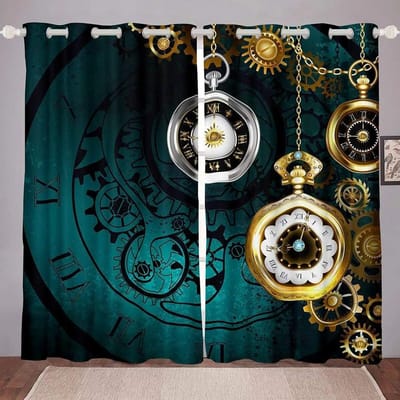 Klok in Steampunkstijl Retro Gordijnpaneel Voor Retro Spelgordijn Woonkamer Slaapzaal Decoratie W50xH130(CM)x2PCS-Grommet Top