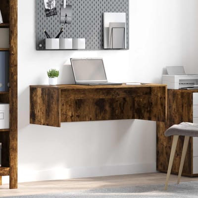 vidaXL - Aan - de - muur - bevestigd - bureau - Rook - Eiken - Bewerkt - hout
