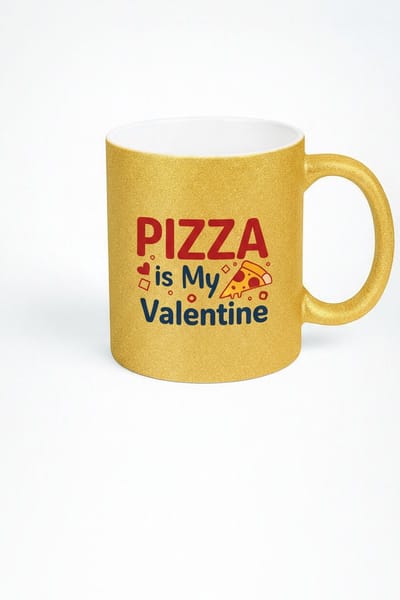 Gouden Glitter Mok - PIZZA is My Valentine - Uniek Valentijn Cadeau voor Pizzaliefhebbers