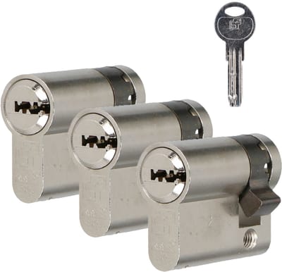 S2 veiligheidscilinder F6 30/10 SKG 2, halve profielcilinder (set van 3 stuks, gelijksluitend)