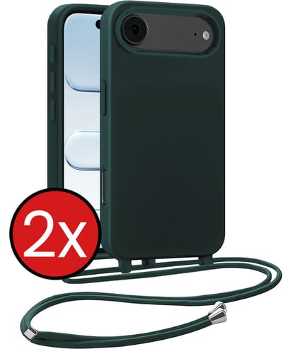 Hoesje Geschikt voor iPhone Air Hoesje Siliconen Case Met Koord - Hoes Geschikt voor iPhone Air Hoesje Backcover Met Telefoonkoord - Donkergroen - 2 PACK