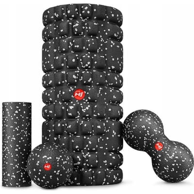 Hop-Sport Fascia Rollerset – Zwart/Wit Set met Fasciaroller, Mini Roller, Massagebal en Duobal – Huidvriendelijk Materiaal – Wit