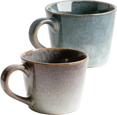 Retro Koffiemok 350 ml, keramisch theekopje met handvat, ideaal voor koffie, thee en melk, stijlvol aardewerk design, perfect voor cappuccino en latte