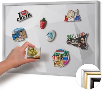 Wallfluent - Grijs Magneetbord met Ontwerpen - 60 cm x 40 cm - Magneetbord met Zilveren Frame - 3D geometrische achtergrond - Magneetbord met Effen Frame - Magneetbord Multifunctioneel - Magnetisch Bord Decoratief