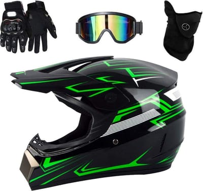 Motorcross Helm Set - Offroad Motorhelm - Veilig Rijden - Aerodynamisch Ontwerp - Maat M - Groen
