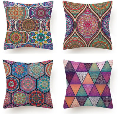 Set van 4 kussenhoezen - decoratieve Boho-kussenhoes - linnen sierkussenhoes - etnische kussenhoes - voor slaapkamer、auto、bank、 woondecoratie (45 * 45 cm)
