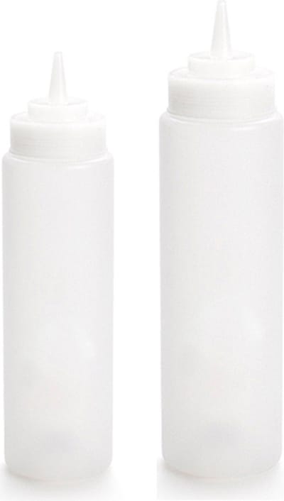 Doseerfles/sausfles - set 2x - 500/700 ml - met schenktuit - transparant wit - 18 en 23 cm