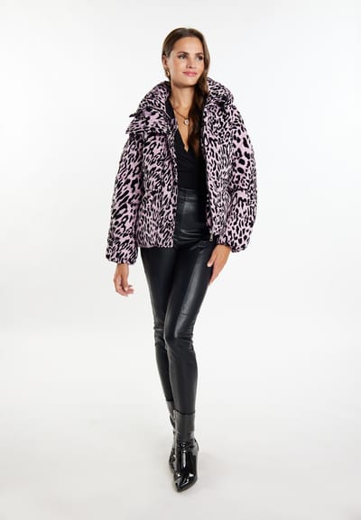 Faina Gewatteerd jasje met luipaardprint Dames Mauve Leeuw