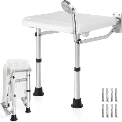 Wand Douchestoel - Opvouwbare Zitting - Veilig Douchen - In Hoogte Verstelbaar - 180 kg Draaglast - Wit