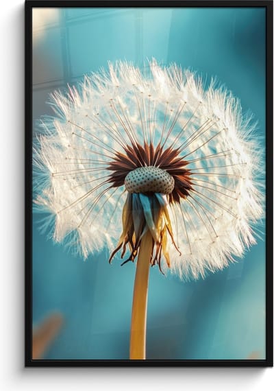 Poster in lijst - Fotolijst 80x120 cm - Posters - Paardenbloem - Natuur - Bloemen - Blauw - Posterlijst zwart - Decoratie - Wanddecoratie woonkamer - Muurdecoratie slaapkamer