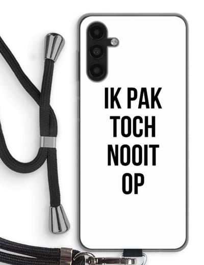 Case Company® - Hoesje met koord geschikt voor Samsung Galaxy A04s hoesje met Koord - Ik pak nooit op - Telefoonhoesje met Zwart Koord - Bescherming aan alle Kanten en Over de Schermrand