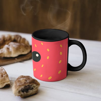 Magische Mok - Foto op Warmte Mokken - Koffiemok - Kat - Aardbei - Cartoon - Magic Mok - Beker - 350 ML - Theemok