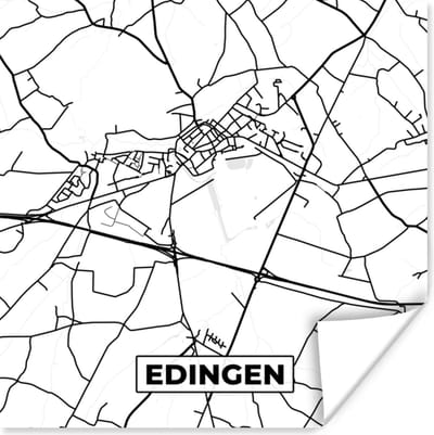 Poster België – Edingen – Stadskaart – Kaart – Zwart Wit – Plattegrond - 100x100 cm XXL
