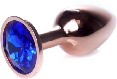 Power Escorts - Rose Goud kleuringe Plug met donker blauwe steen - 7 CM Dia 2,7 cm