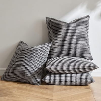 Gestreepte Corduroy Kussenslopen 50x50 cm - 4 Stuks Donkergrijs voor Sofa en Slaapkamer