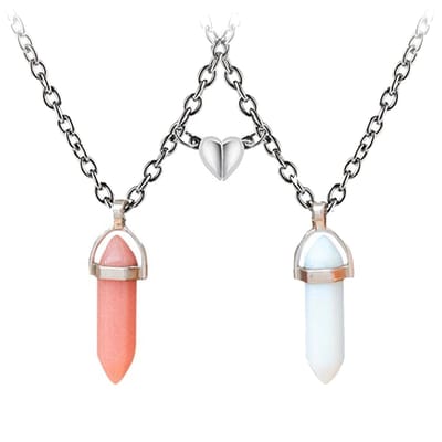 Bixorp Friends Vriendschapsketting voor 2 met Magnetisch Hartje & Kristallen Roze/Wit - Zilverkleurig - Koppel Cadeau