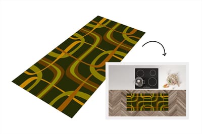 Keukenloper 120x50 cm - Keukenmat vinyl Jaren 70 - Retro - Groen - Keukenmatten loper - Keuken vloerkleed tapijt