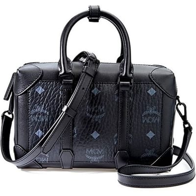 MCM Visetos Klassiek Monogram Volledige Print Ritssluiting Gecoat Canvas En Leer Doos Boston Schouder Crossbody Handtas Klein MMRCSBF01BK001 Basic Set (Bag+Dust Bag) black