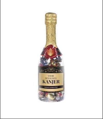 Drop - Champagnefles - Voor een echte kanjer - Gevuld met Drop - In cadeauverpakking met gekleurd lint