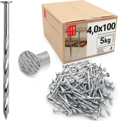 LUN FIX - Drallnägel 4 x 100 mm - 5kg (ca. 500 stk.) - Onverzinkt - Duurzame schroefnagels voor professionele toepassingen