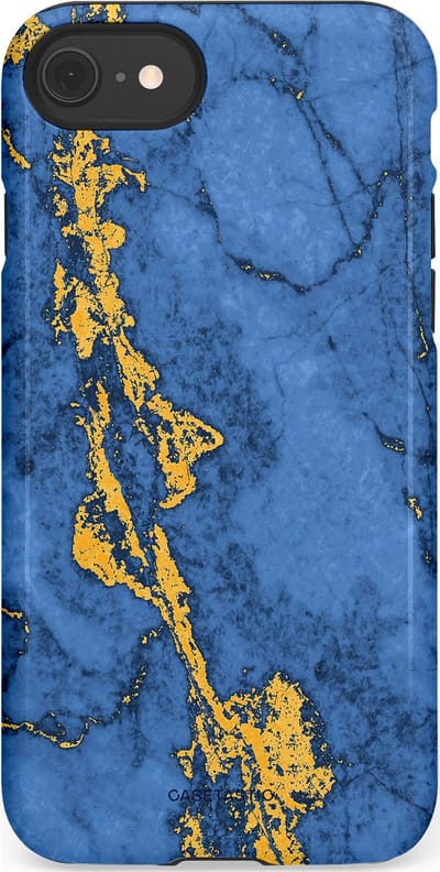 Casetastic hoesje geschikt voor Apple iPhone SE / Apple iPhone 7 / Apple iPhone 8 - Dubbellaagse bescherming - Koninklijk Marmer - Fashion Case - Blauw Goud